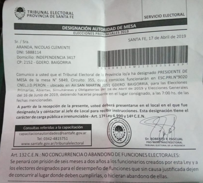 La citación para las elecciones del domingo